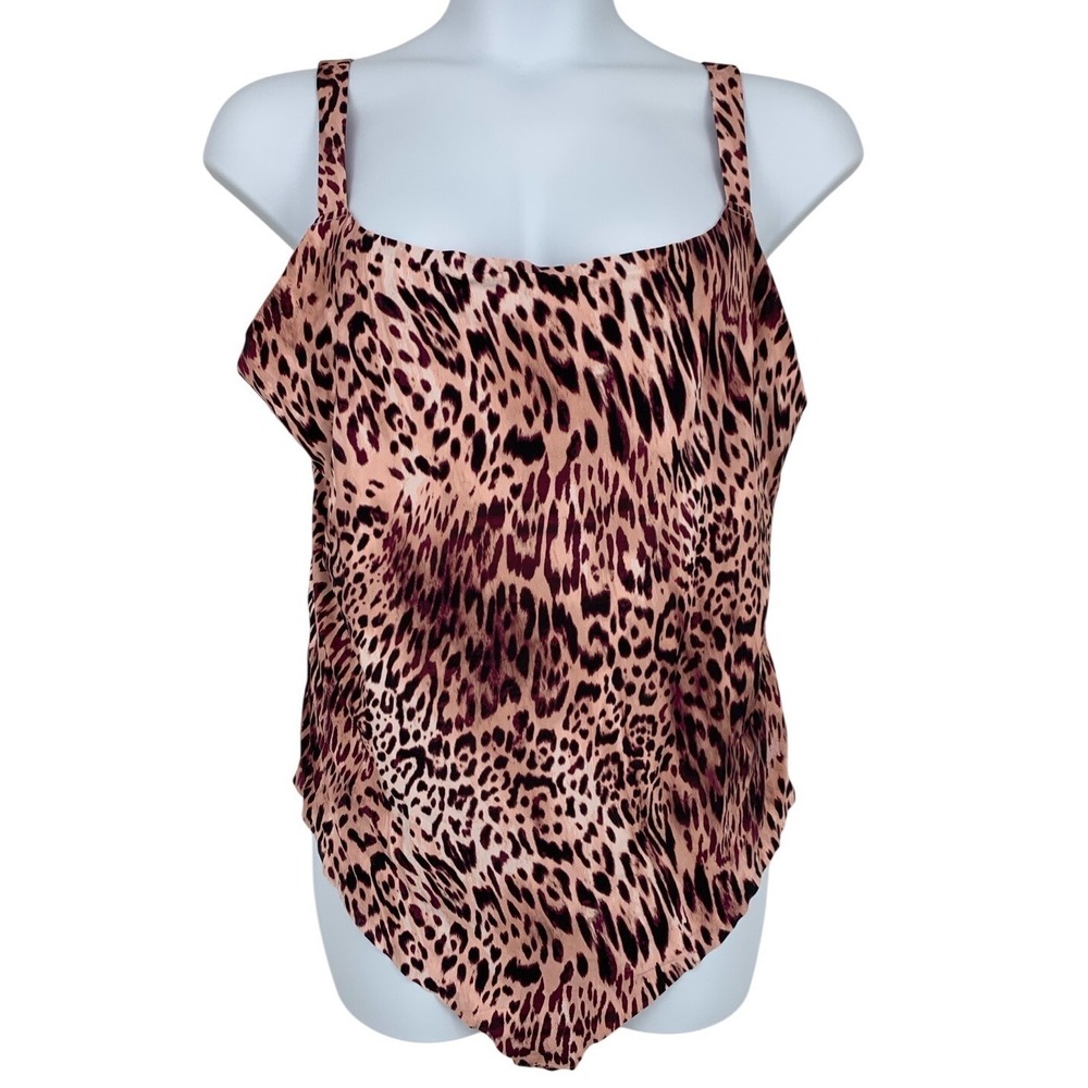 Yitty 6X Leopard Print Bodysuit Square Neck Adjustable Straps Tanga